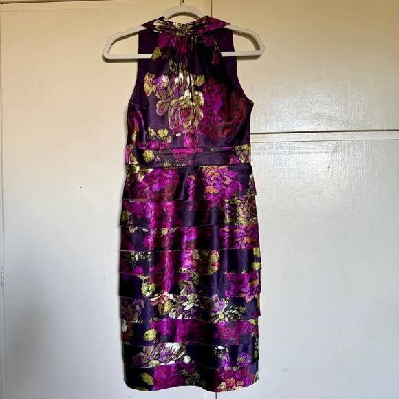 Evan Picone Purple Floral Cocktail Dress Size 6 - Picture 8 of 13